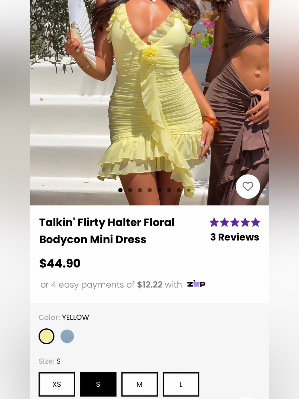 Size Small Windsor Pale Yellow Ruffled Halter Ruched Mini Dress